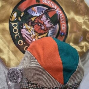 Boston Scally Co. Patchwork Newsboy Cap in Orange & Teal